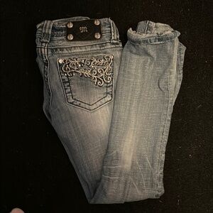 Miss Me Low Rise Blue Skinny Jeans with Embellishments